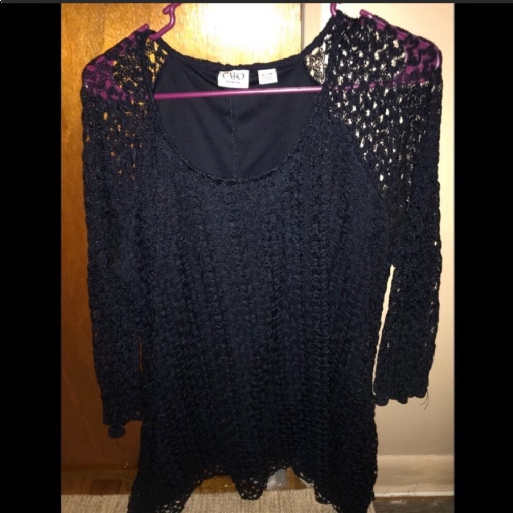 Cato Navy Blue Lace Sleeve Top